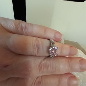 Silver Tone Ring with Pink Rhinestone in a Size 6 3/4